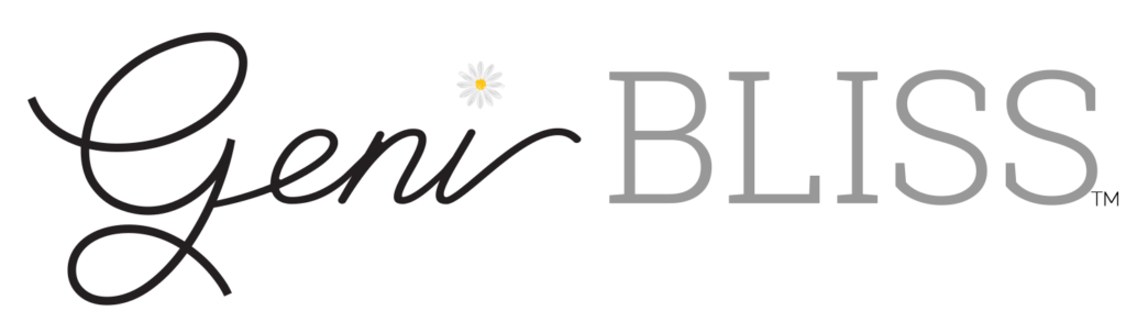 genibliss horizontal logo without the teal hexagon and a daisy dotting the i of geni